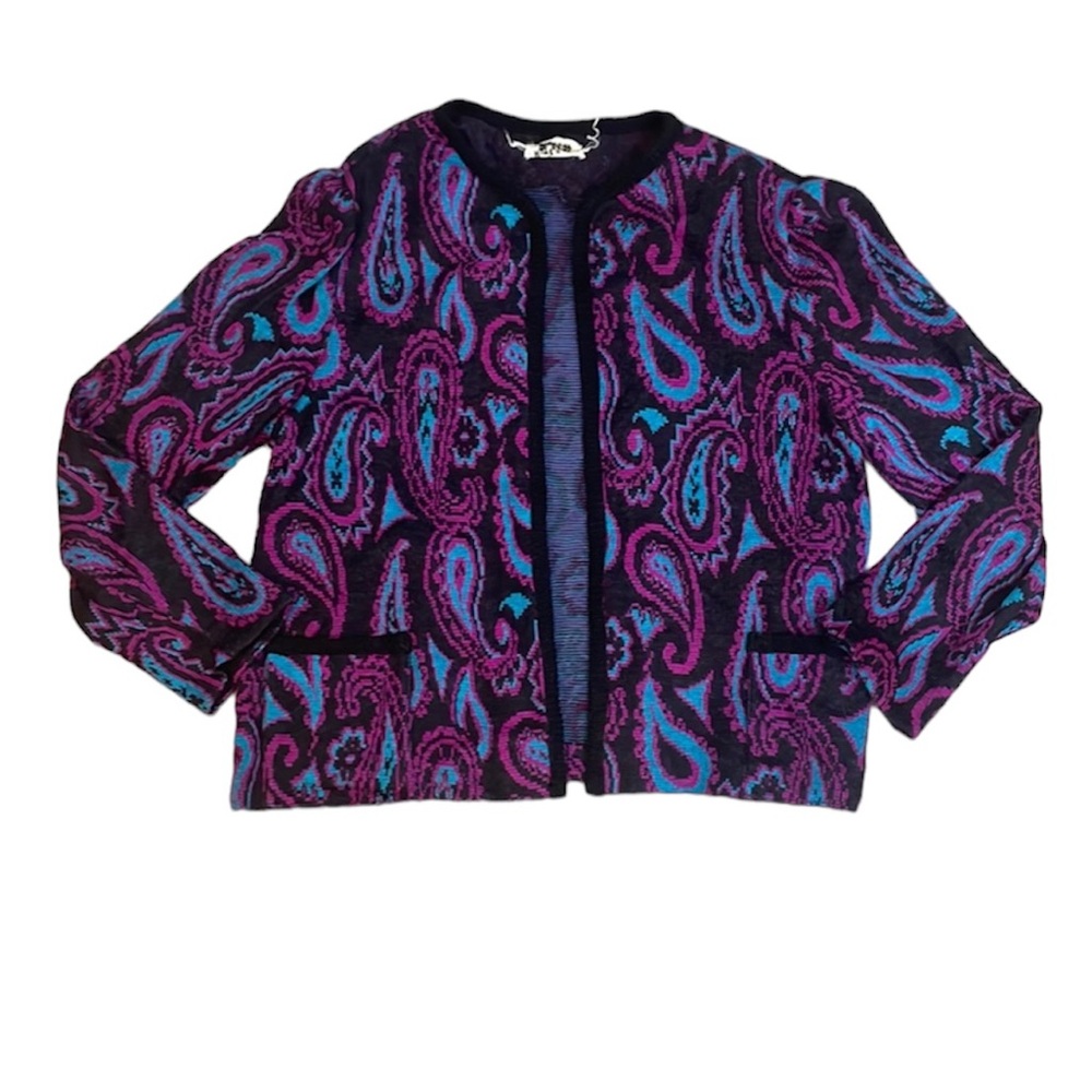 Vintage Marty Gutmacher Cardigan Paisley Pink Blue Black Size Large